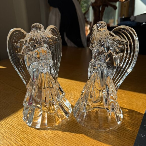 Vintage Leaded Crystal Angel Candleholders Glass Figurine Set Of 2 Holiday Decor - Picture 16 of 16